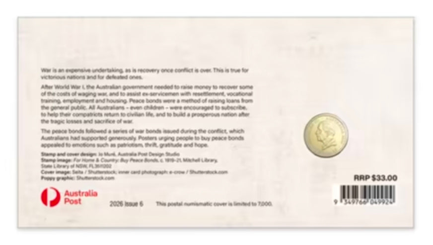 2026 ANZAC Day – Preparing for Peace: Lest We Forget Postal Numismatic Cover (PNC)