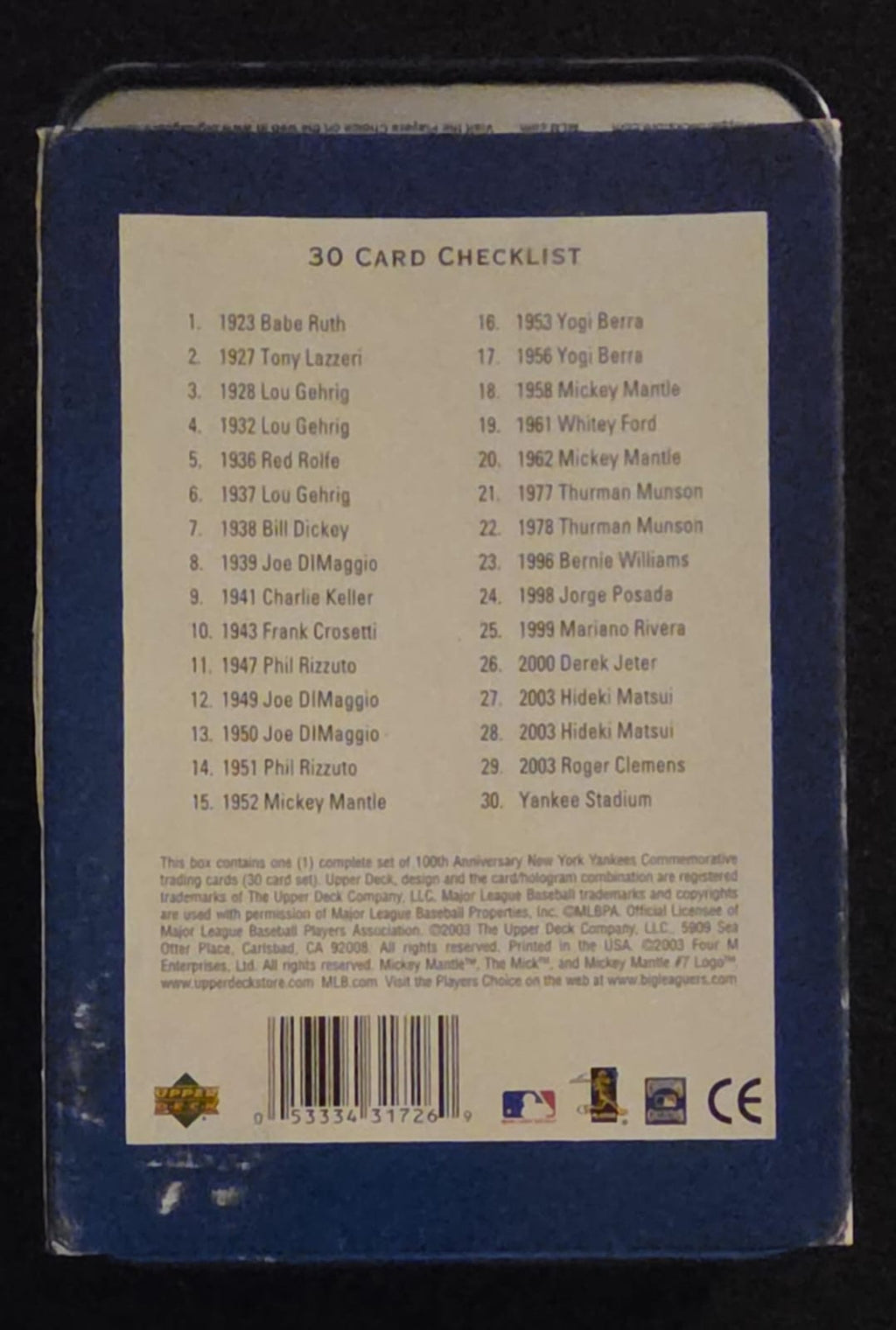 Upper Deck New York Yankees 100th Anniversary Commemorative Set (1903–2003)