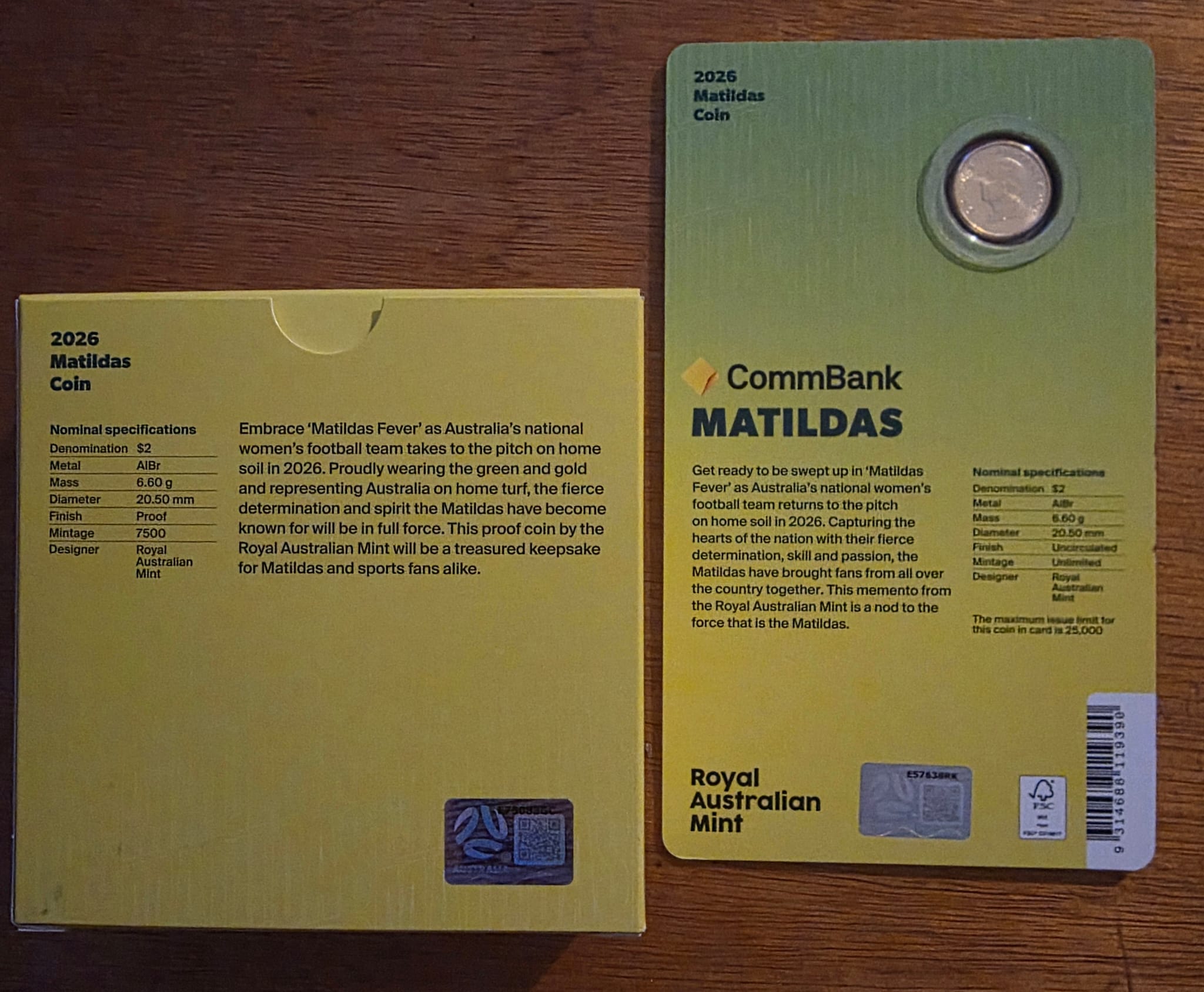2026 $2 Matilda's Coloured Coin Set – Proof & Uncirculated Bundle (RAM)