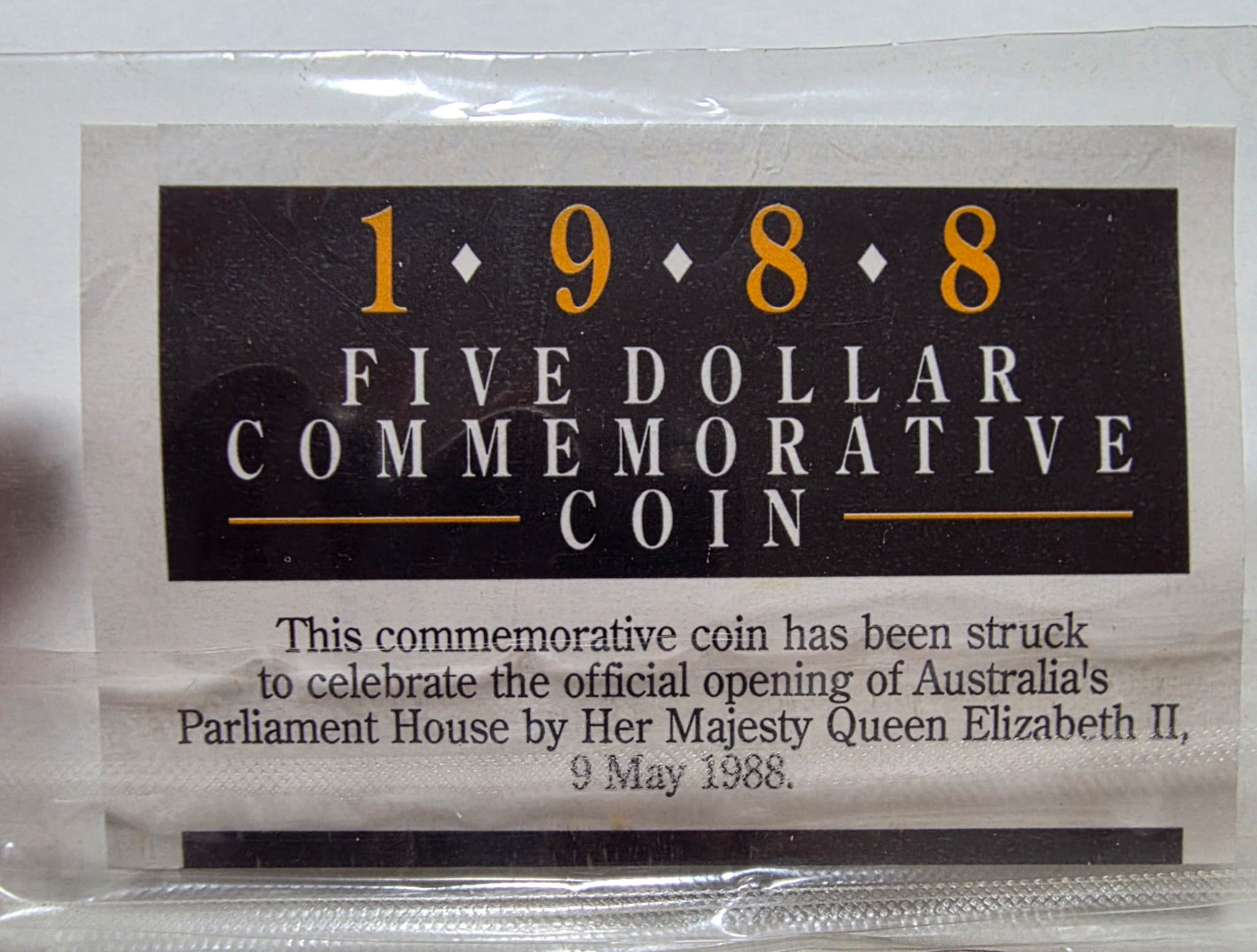 1988 Australia $5 Commemorative Coin – Parliament House Opening – Sealed