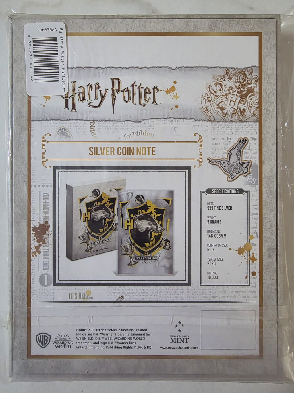 2020 Harry Potter Hufflepuff 5g Silver Coin Note – Limited Edition Collectible