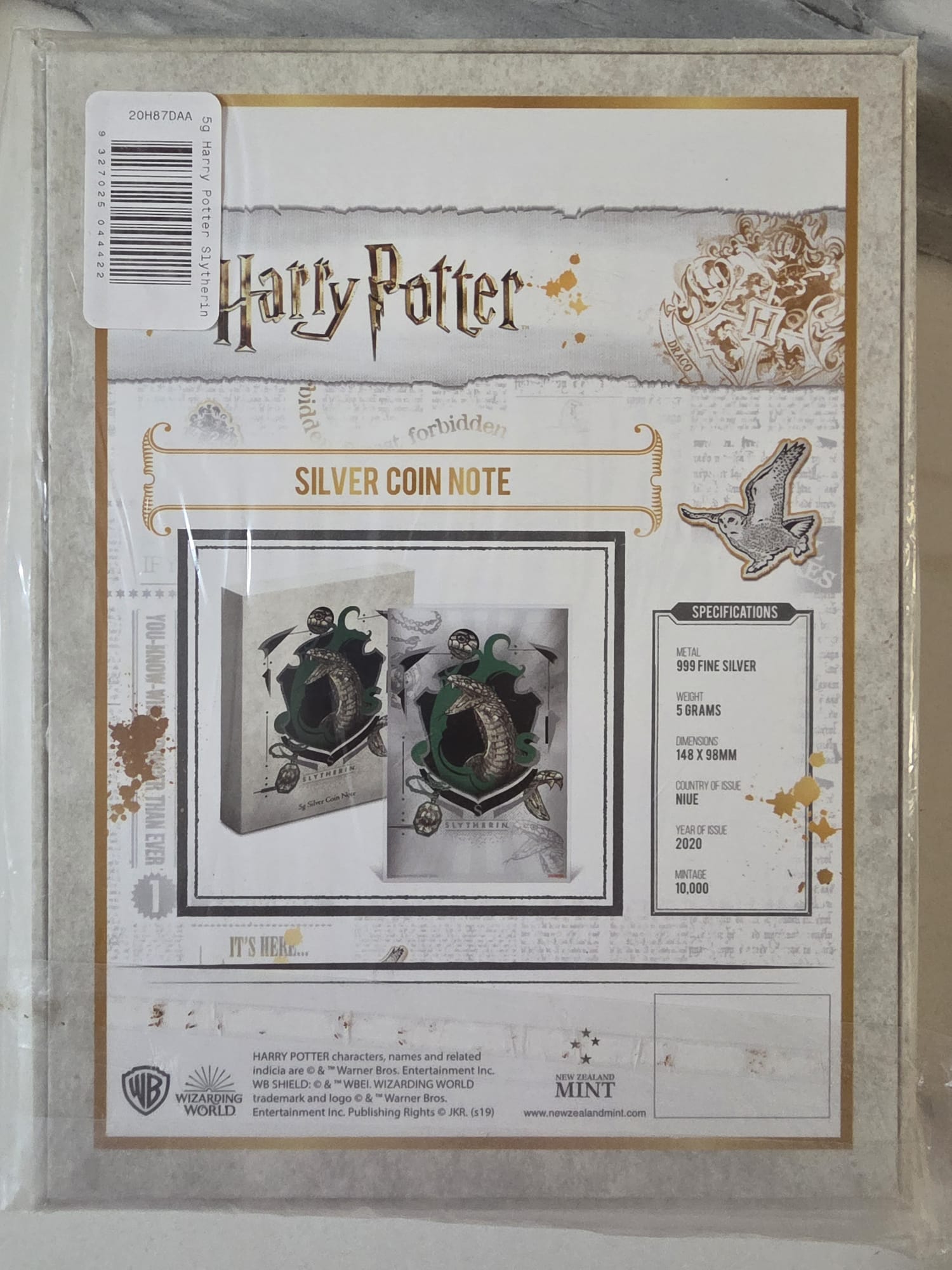 2020 Harry Potter Slytherin 5g Silver Coin Note – Limited Edition Collectible