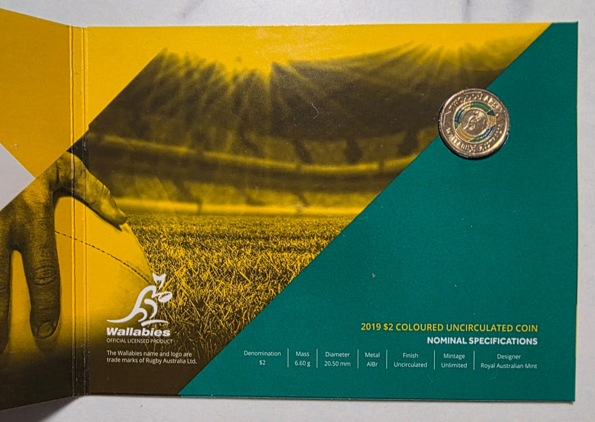 2019 Wallabies $2 Coloured Uncirculated Coin