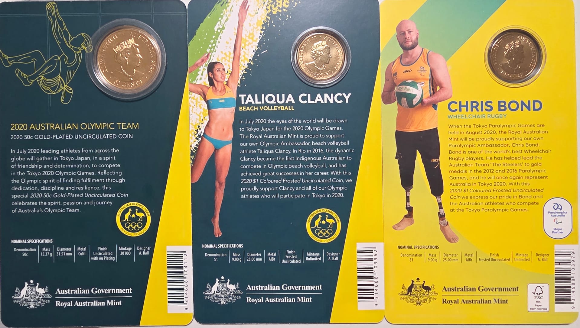 🏅 FOR SALE – 2020 Australian Olympic & Paralympic Coin-on-Card Set 🏅