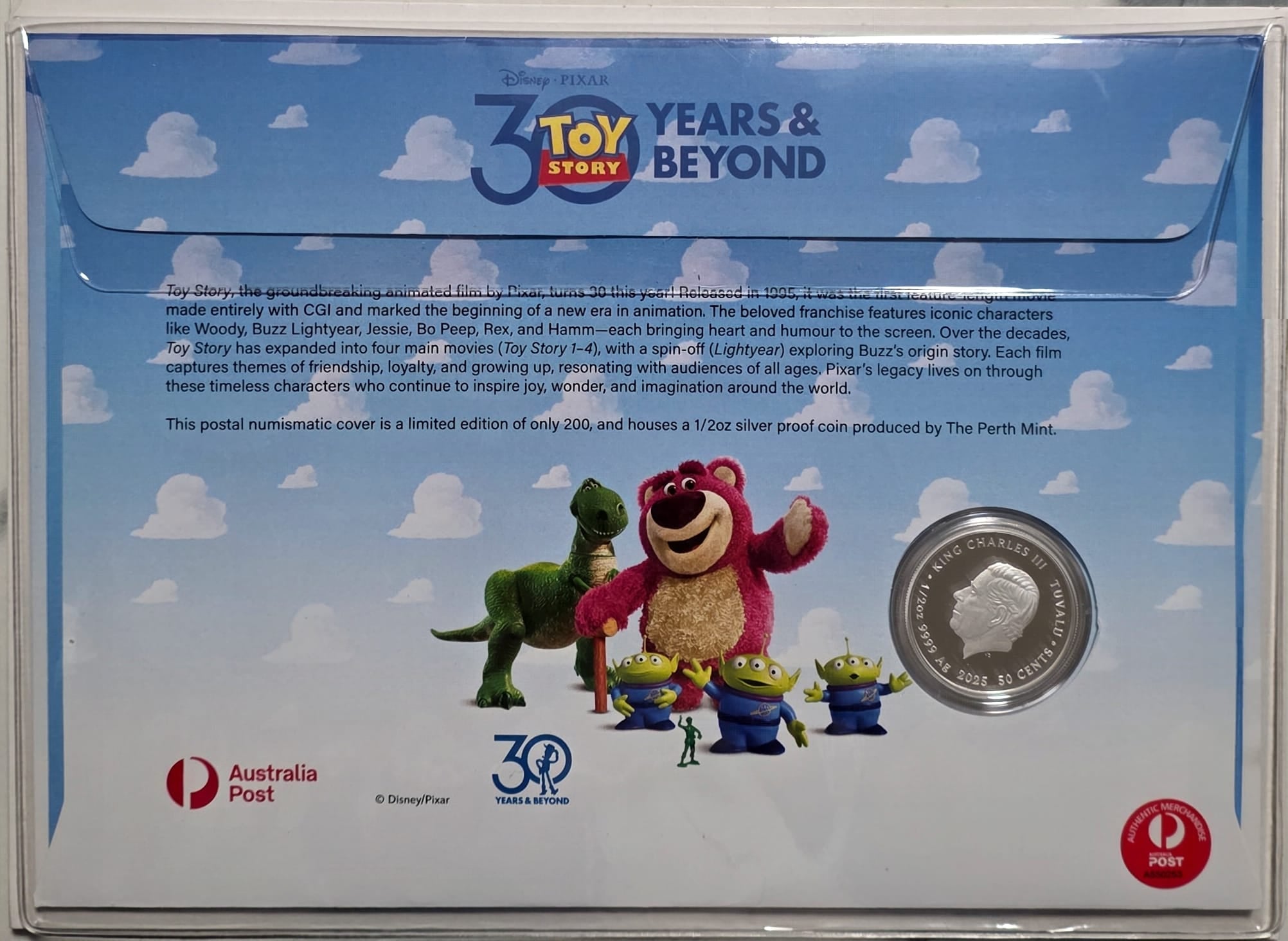 2025 1/2 Oz Silver 30 Years of Toy Story PNC --numbered at 185/200