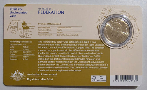 125 Years Of Federation Queensland Coin in Card