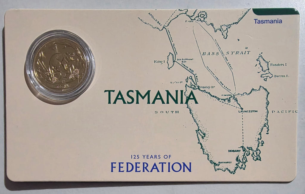 125 Years Of Federation Tasmania Coin in Card