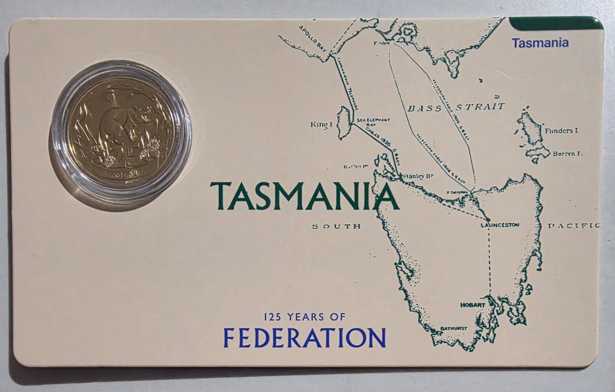 125 Years Of Federation Tasmania Coin in Card