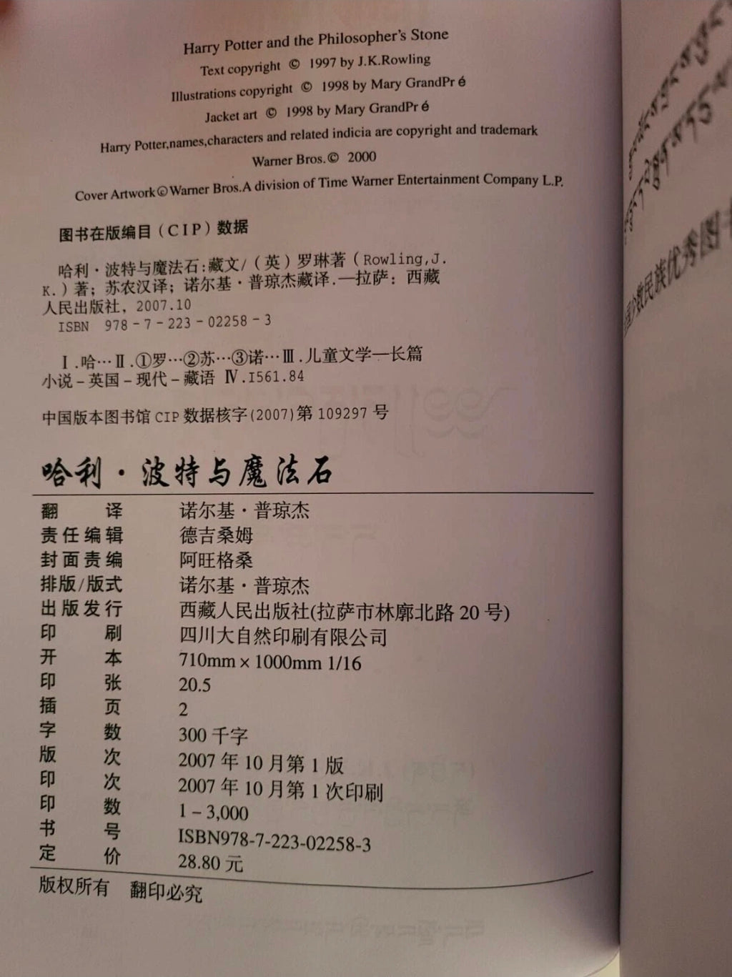 Harry Potter and the Philosopher's Stone – Tibetan Translation First Edition (2007 Paperback)