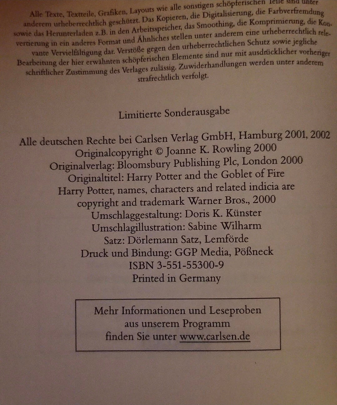 Harry Potter German Edition Books 2–3-4 – International Paperback Set (Carlsen, 2000)