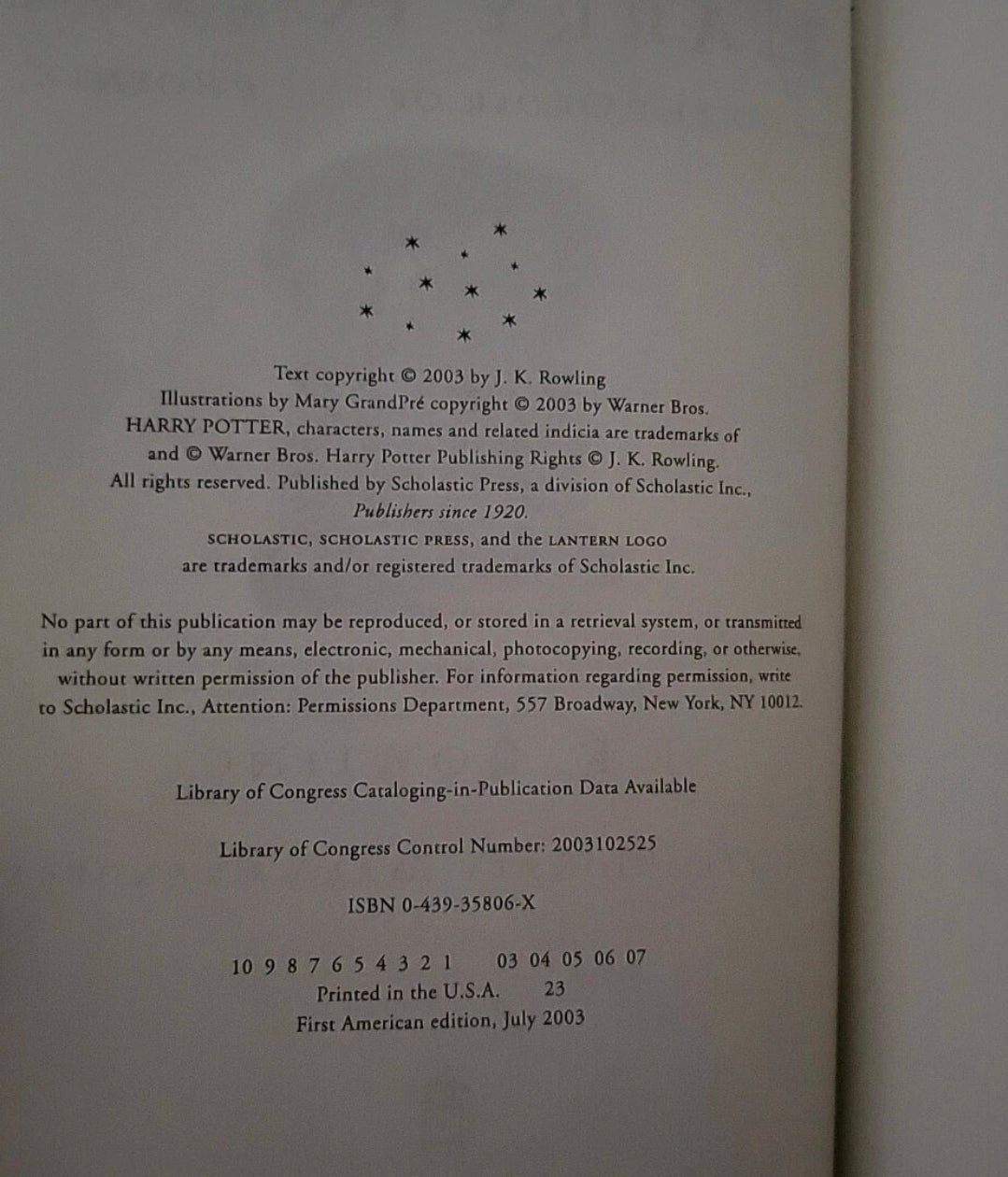 Harry Potter and the Order of the Phoenix – First Edition, First Print (Hardcover)