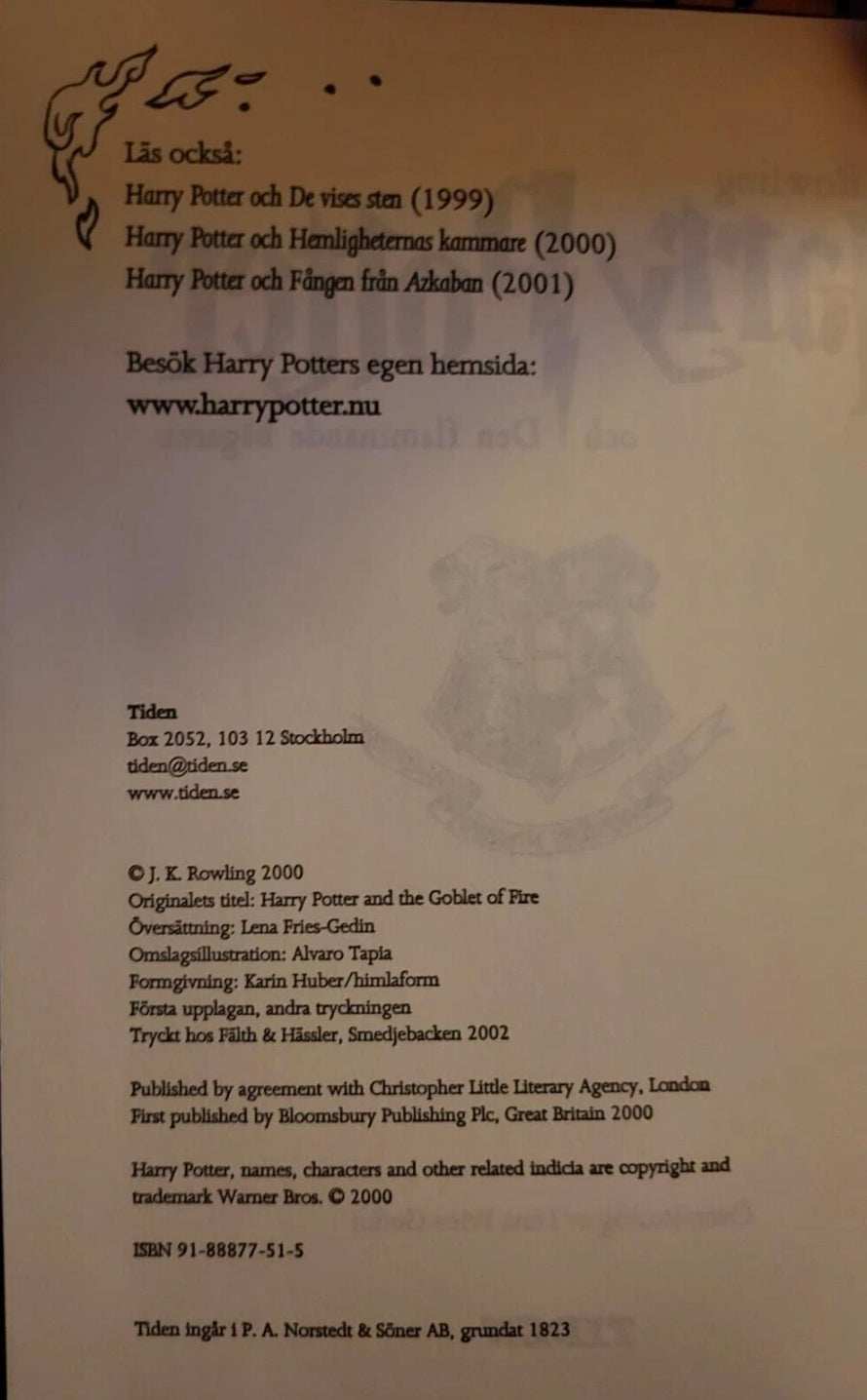 Harry Potter och Den Flammande Bägaren (The Goblet of Fire) – Swedish Hardcover Edition (2002)
