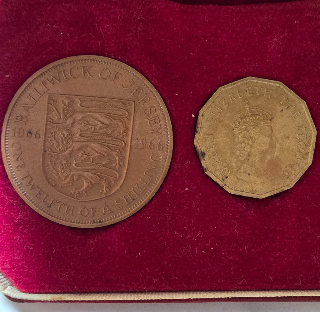 1966 Jersey 4-Coin Set – 2 x 1/4 Shilling & 2 x 1/12 Shilling – In Original Box