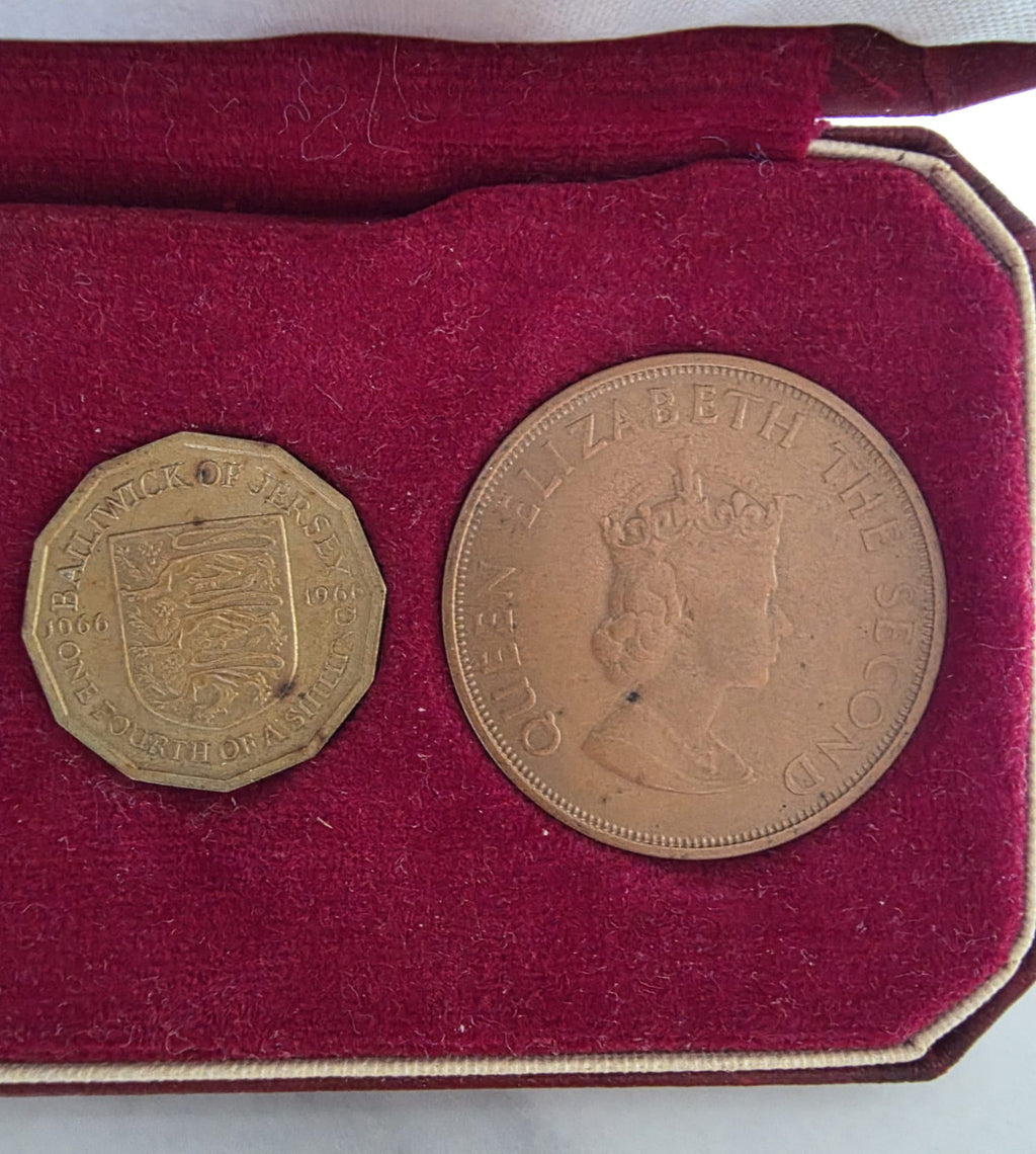 1966 Jersey 4-Coin Set – 2 x 1/4 Shilling & 2 x 1/12 Shilling – In Original Box