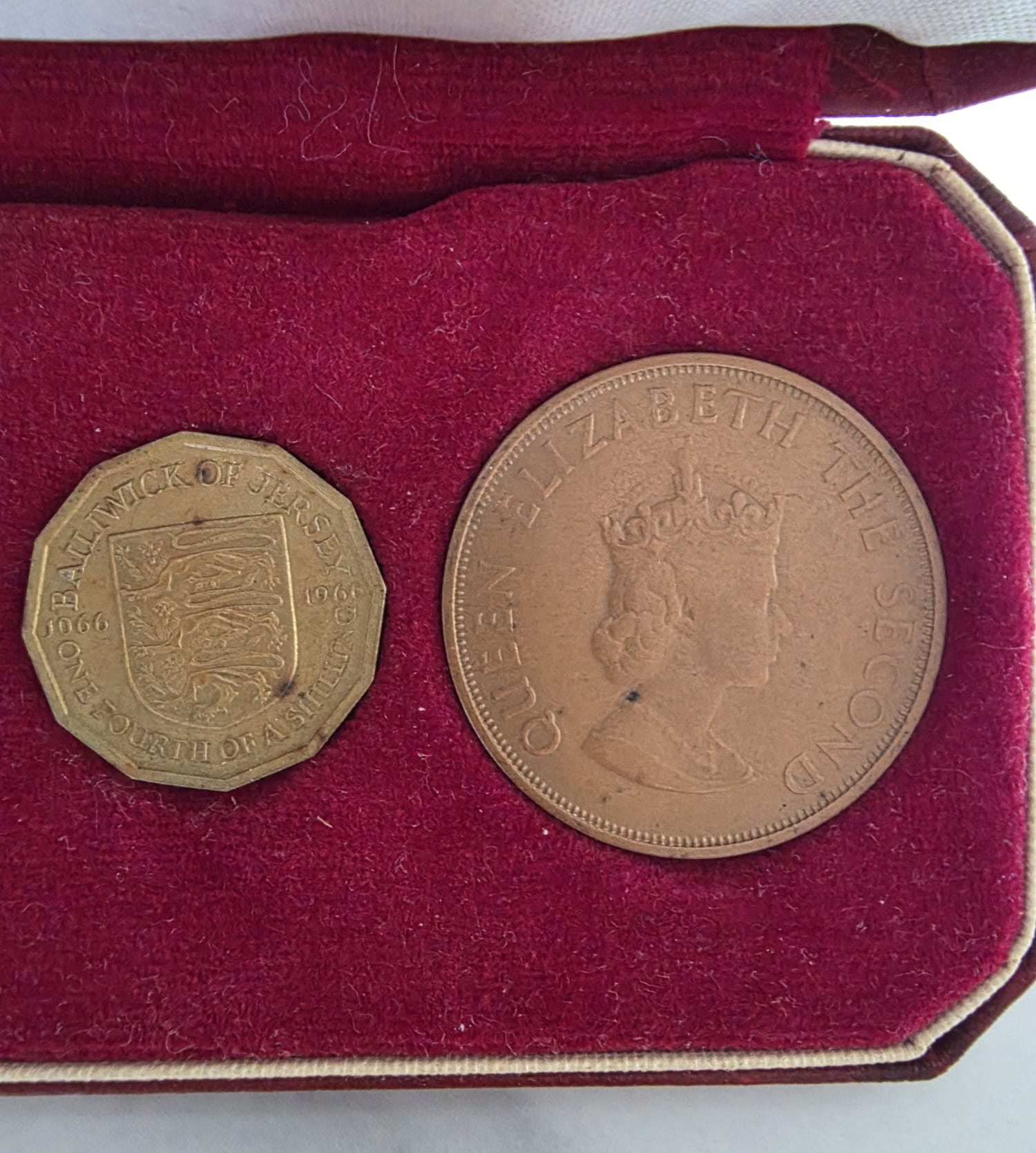1966 Jersey 4-Coin Set – 2 x 1/4 Shilling & 2 x 1/12 Shilling – In Original Box
