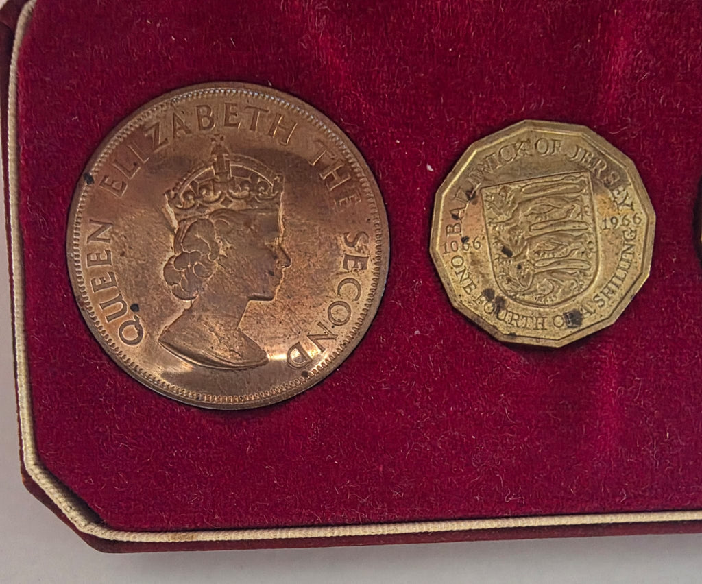 1966 Jersey 4-Coin Set – 2 x 1/4 Shilling & 2 x 1/12 Shilling – In Original Box
