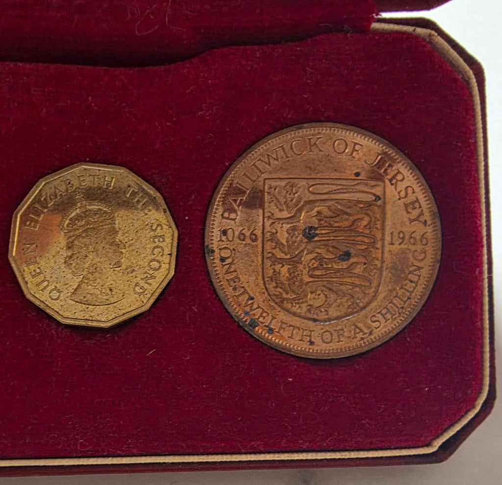 1966 Jersey 4-Coin Set – 2 x 1/4 Shilling & 2 x 1/12 Shilling – In Original Box